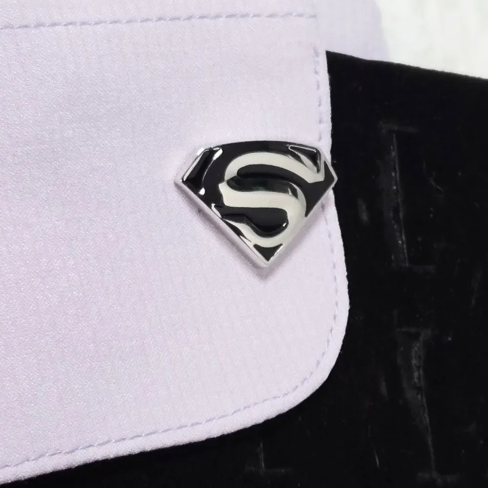 Black Superman Logo Mens Novelty French Cufflinks Silver Plated Bullet Back Gift